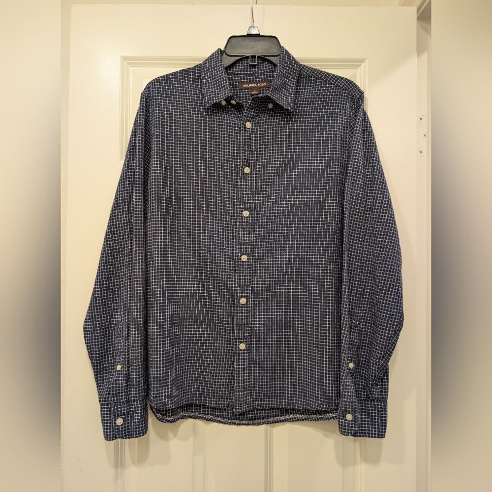 Michael Kors Navy Checkered Button Down Shirt